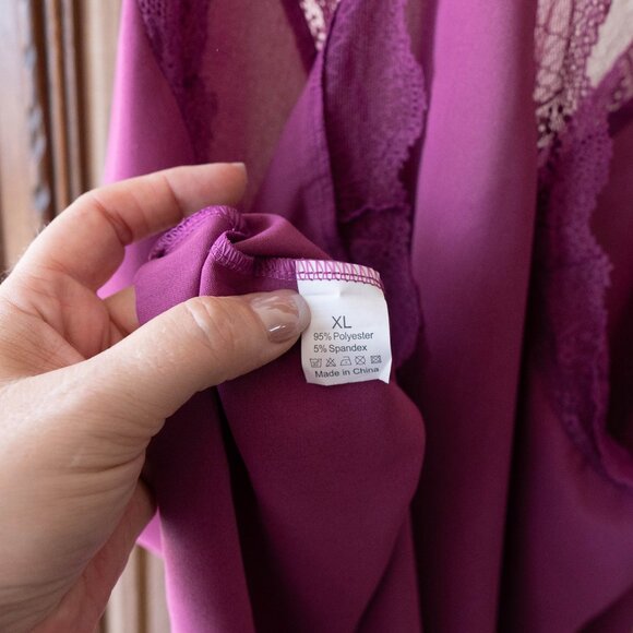Lime Flare Women’s XL Purple Silky Camisole Lace Trim Flowy Racerback - Picture 8 of 8